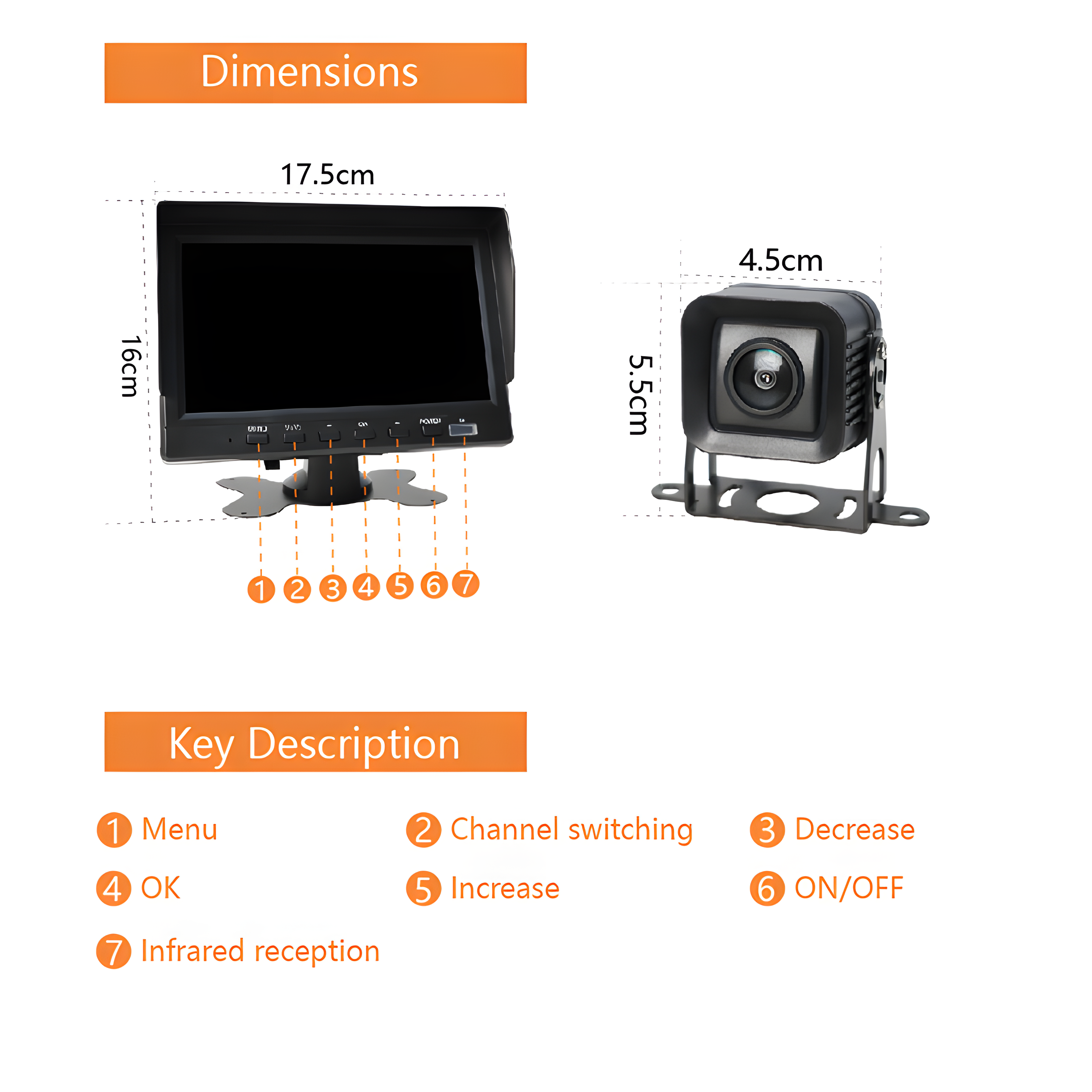 ZY-K701  7'' Inch Vehicle Monitor Ips Split Screen Vehicle Camera Set