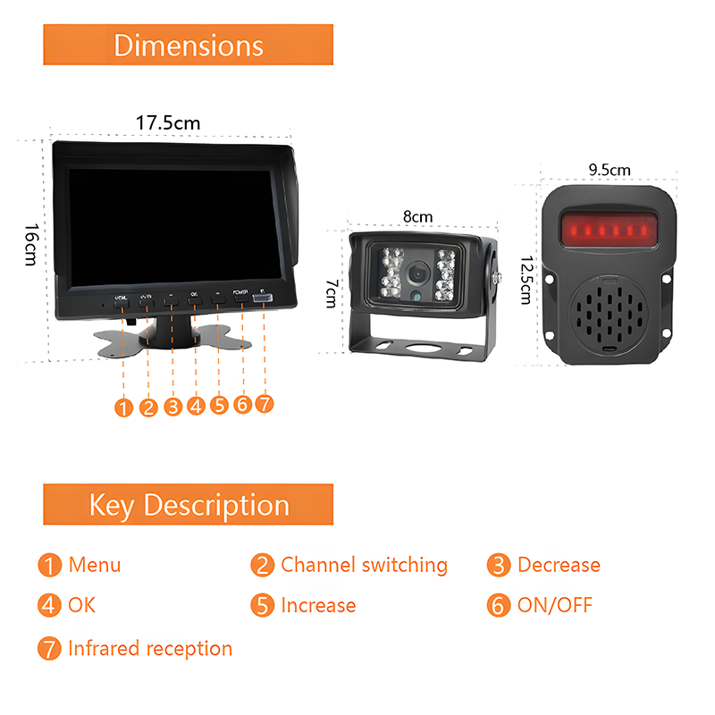 K702BSD 7Inch 2CH Split Monitor Set with BSD with Remote Control