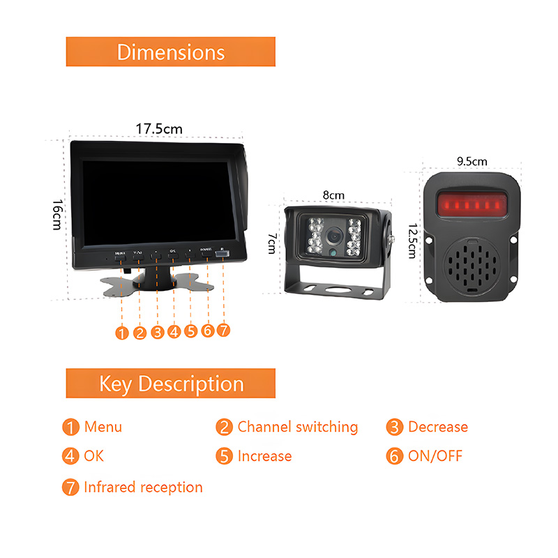 K704BSD 7Inch 4CH Quad Monitor Set with BSD Reversing Rear View Camera for Truck