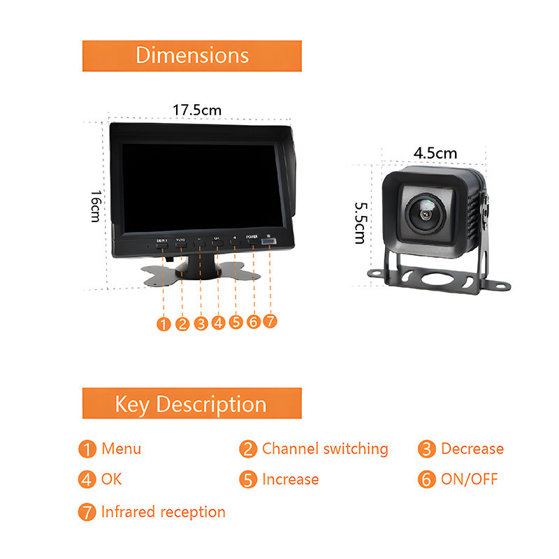 ZY-K702 7Inch 2CH Split Monitor Set Car Truck RV tailer Vehicle Security DVR System