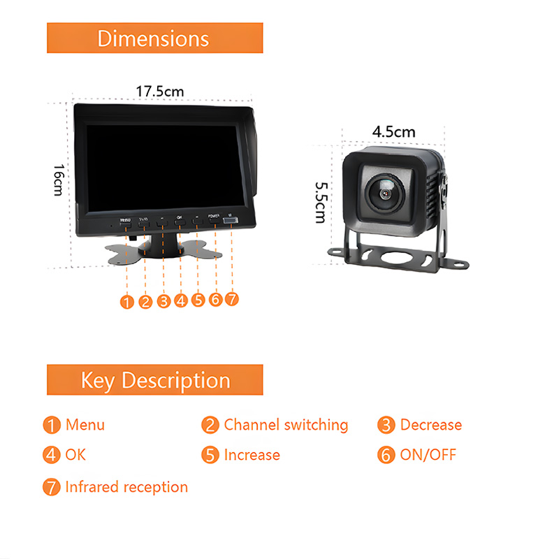 K704 7Inch 4CH Quad screen Backup Camera Monitor 7" LCD Reversing Monitor